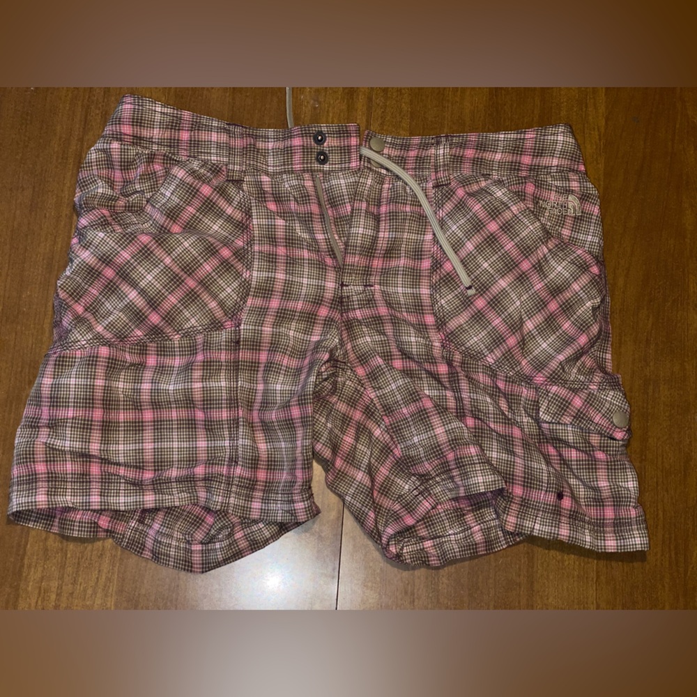 The North Face Pink and Brown Plaid Shorts